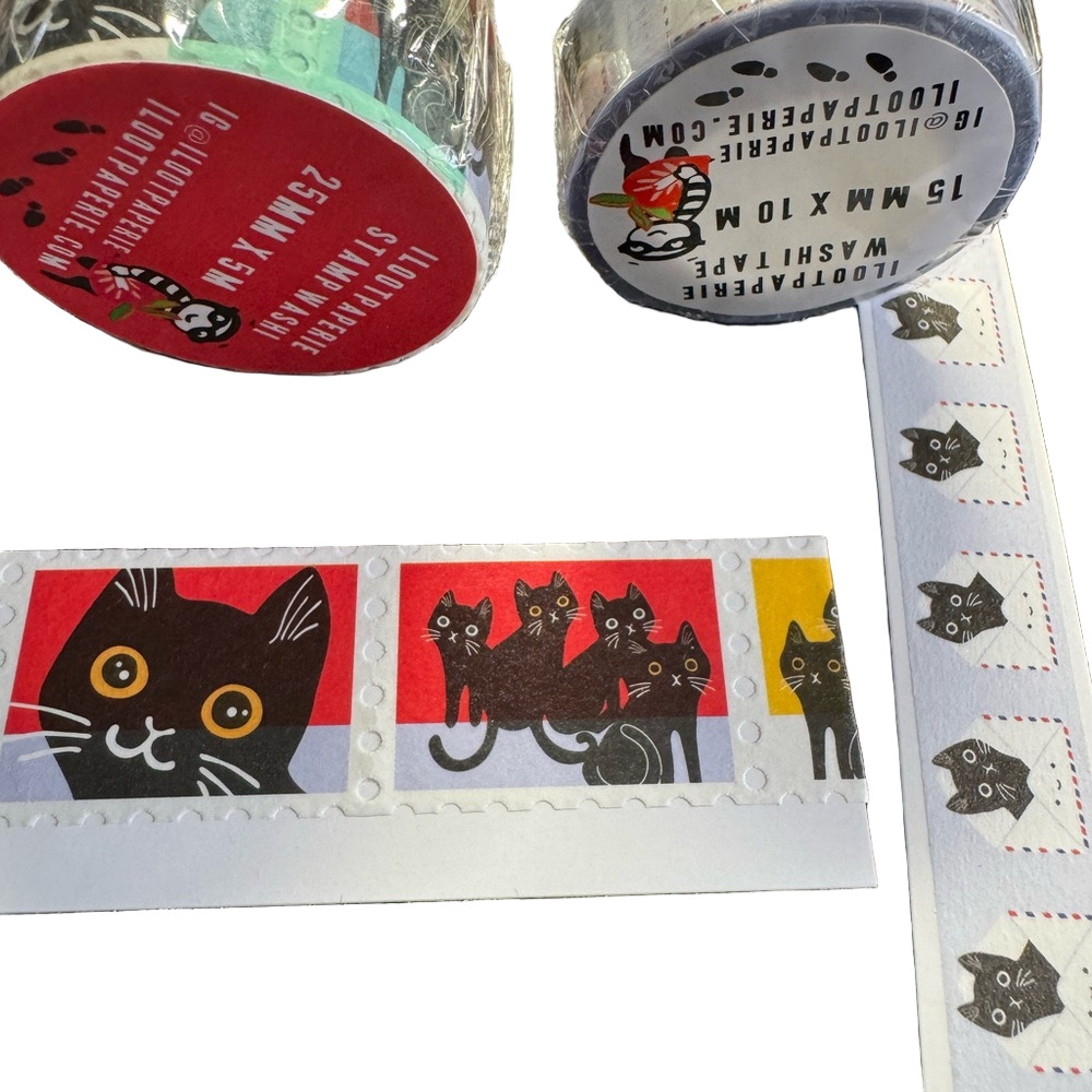 Cute Cat Washi Tape Set of 2 - Black, Red, Yellow